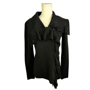 Cache black cardigan sweater ruffles full zip up size medium